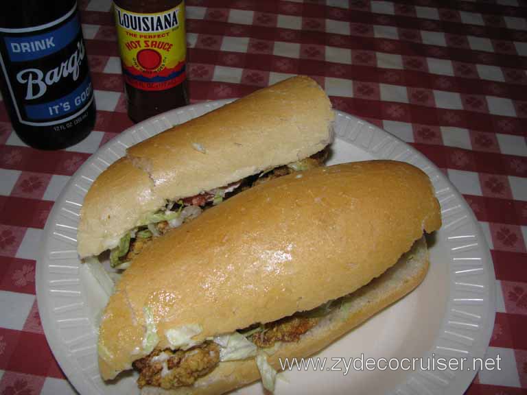 024: Johnny's Pobys, New Orleans, LA - Oyster poboy dressed, and a Barq's rootbeer - Barq's Has Bite!
