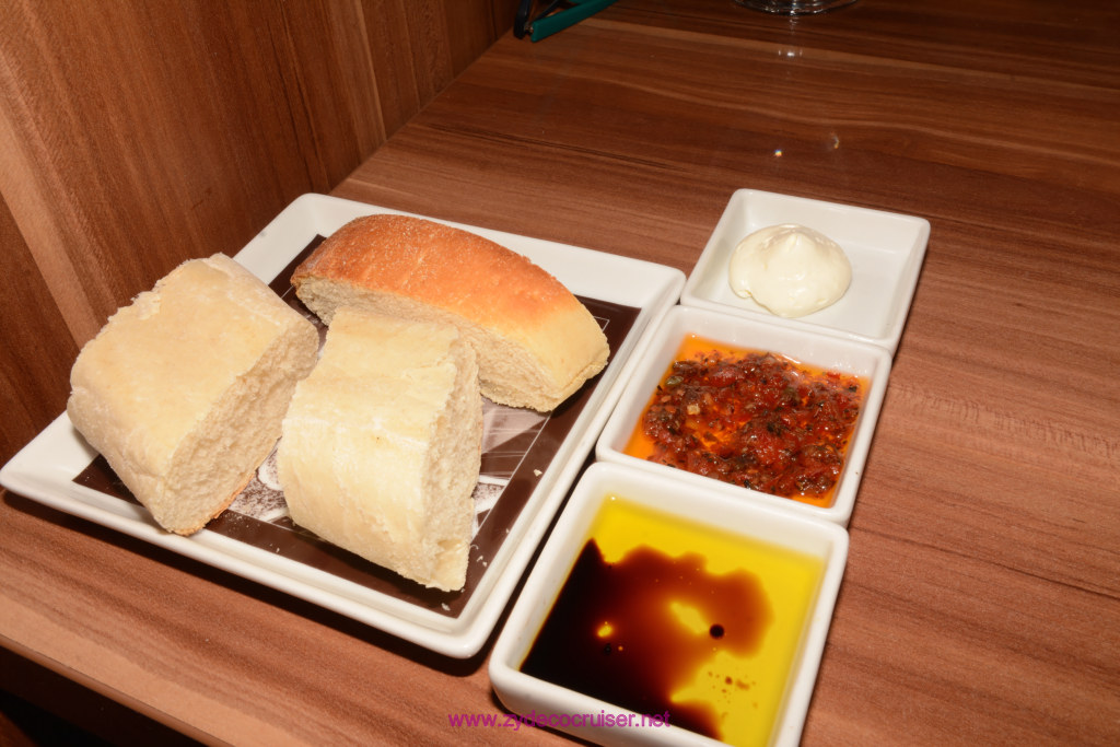 049: Carnival Horizon Cruise, Sea Day 3, MDR Dinner, Breads, Whipped Butter, Tomato and Olive Tapenade, Olive Oil and Balsamic