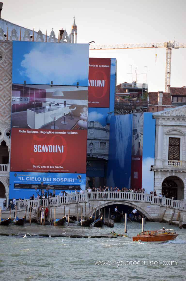 447: Carnival Magic Inaugural Cruise, Grand Mediterranean, Venice, Venice Sailaway, I guess a necessary evil unless (not holding my breath on until) billionaires step up to the plate - advertising on restorations, Bridge of Sighs