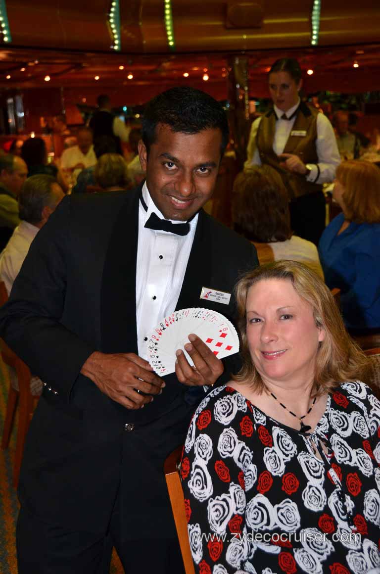 183: Carnival Magic Inaugural Cruise, Sea Day 1, Dinner, the Queen with the King of Table Artists, Senior Table Artist, Rakesh