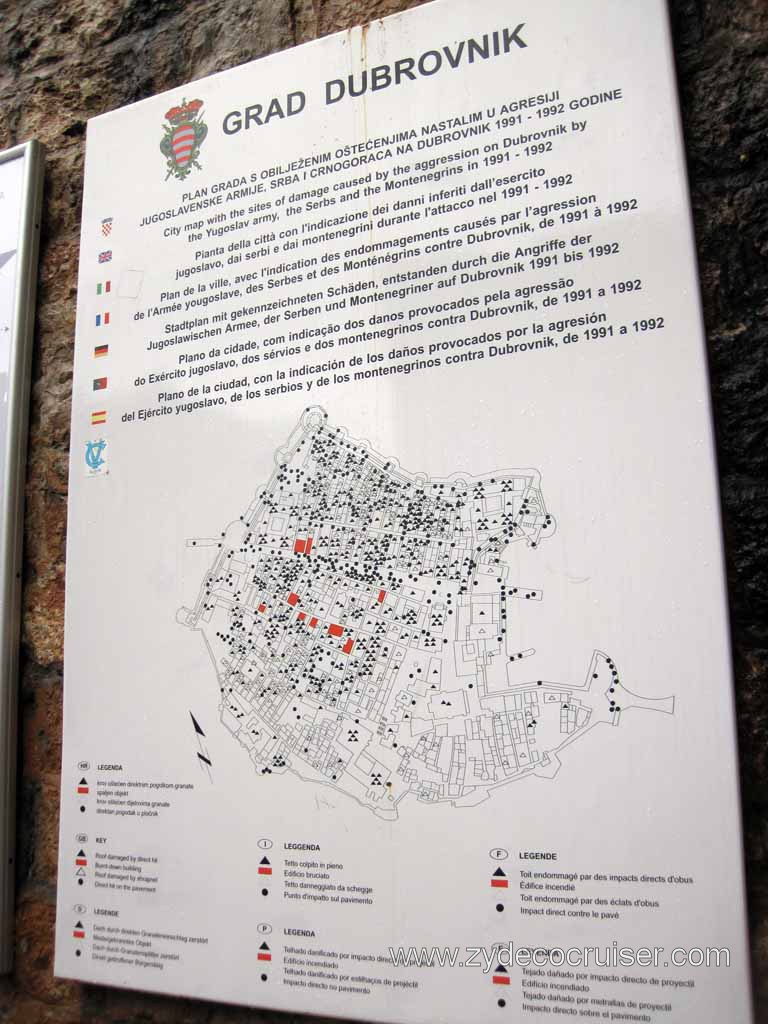 148: Carnival Magic, Inaugural Cruise, Dubrovnik, Old Town, Grad Dubrovnik, City map with the sites of damage caused by the aggression on Dubrovnik by the Yugoslav army, the Serbs, and the Montenegrins in 1991-1992