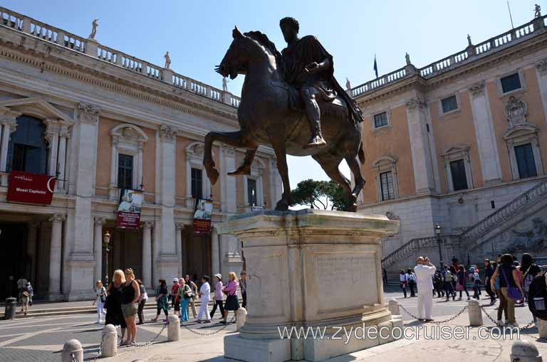 202: Carnival Magic Inaugural Cruise, Rome, Replica statue of Roman Emperor, Marcus Aurelius, Piazza Campidoglio, Capitoline Museum
