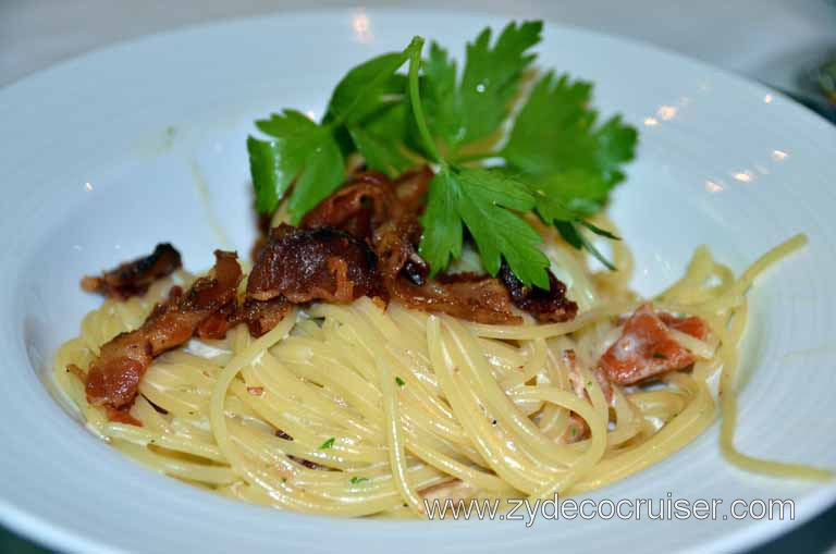 053: Carnival Magic, Main Dining Room Menus and Food Pictures, Dinner, Spaghetti Carbonara (starter)