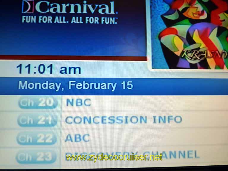222: Carnival Sensation, Freeport, Bahamas, TV Channels 