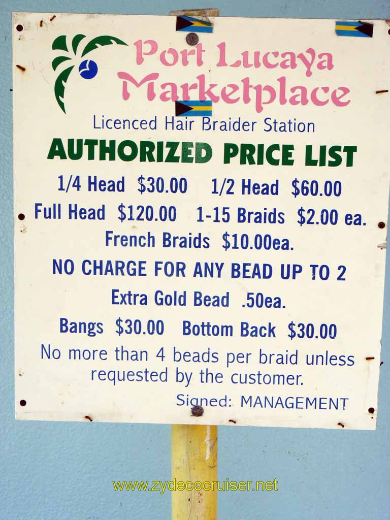 339: Carnival Sensation, Freeport, Bahamas, some hair braiding prices
