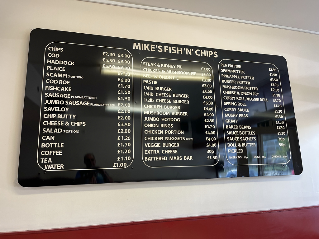 Mike's Fish & Chips Menu, Southampton