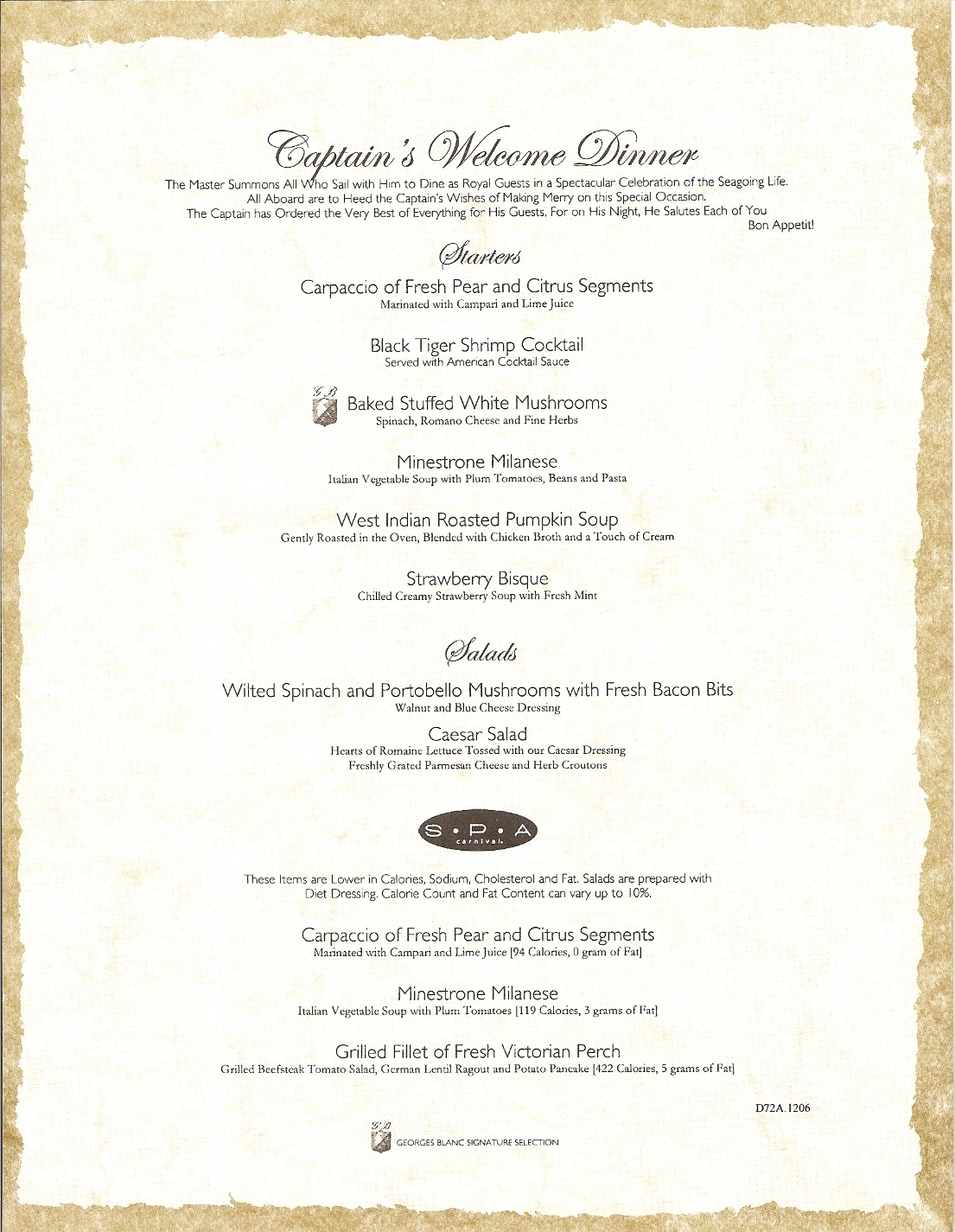 Carnival Freedom Mar514 menus