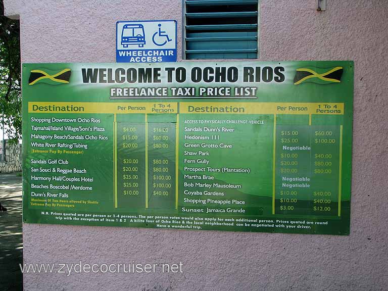 048: Carnival Freedom, Ocho Rios, Taxi Price List