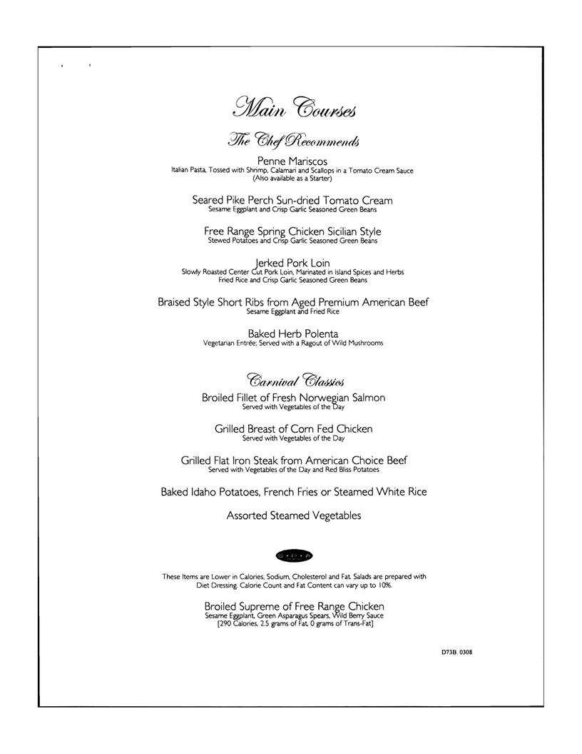 Carnival Dinner Menu Day 3, page 2