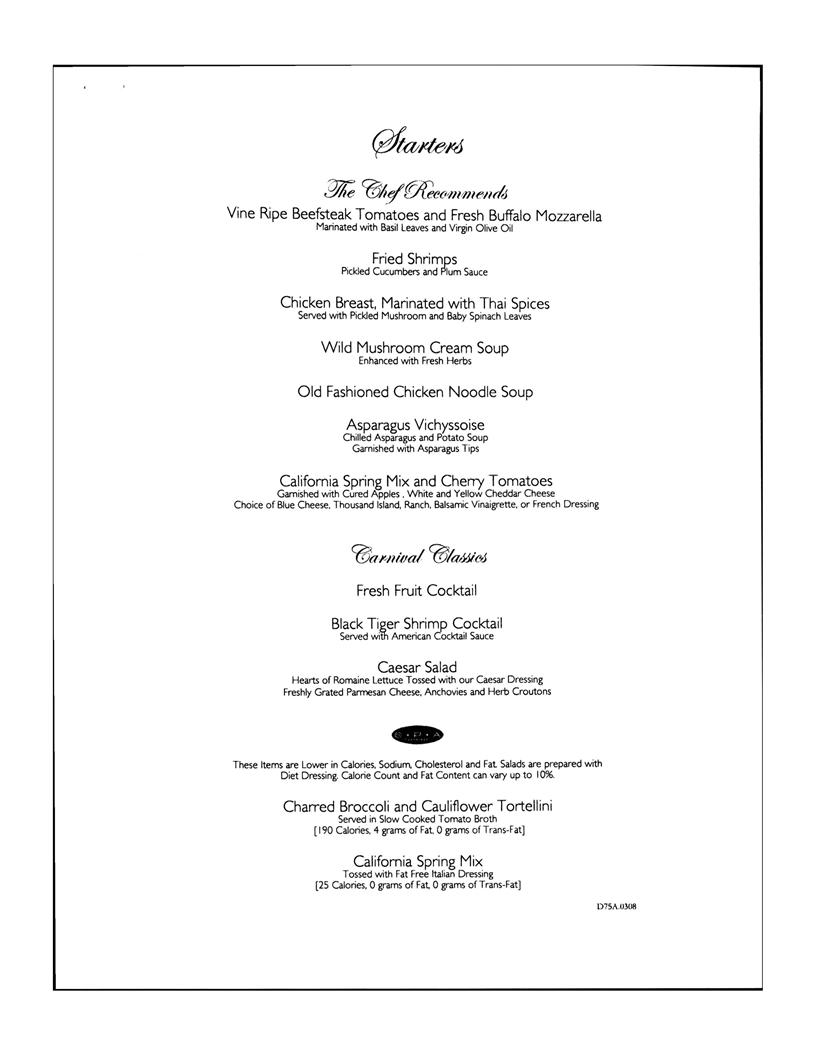 Carnival Dinner Menu Day 5, page 1