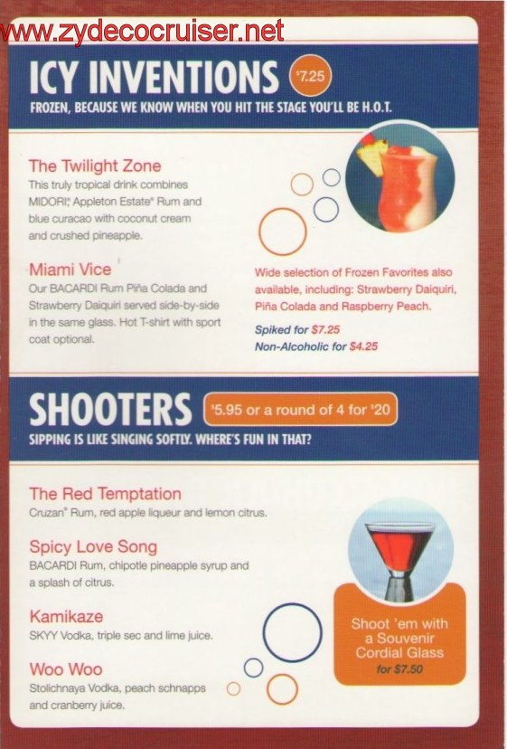 Carnival Superstar Live Karaoke Bar Menu, Page 3