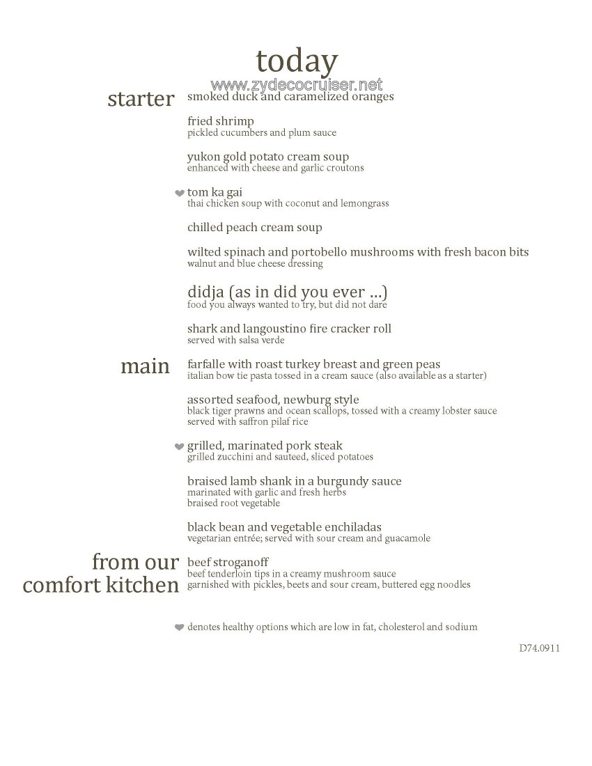 Carnival Conquest MDR Dinner Menu 4