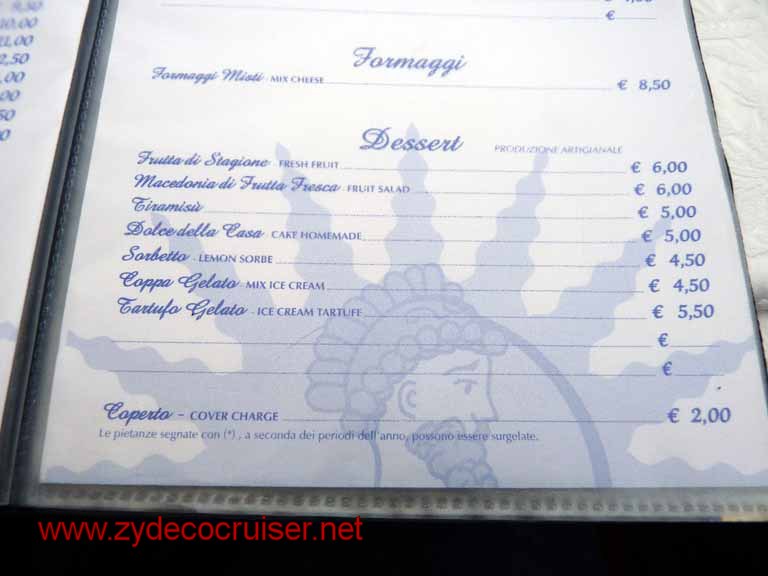 5454: Carnival Dream - Messina - Taormina - Lunch - Terrazza Angelo - Menu