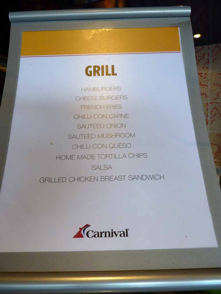 Carnival Dream The Grill Menu