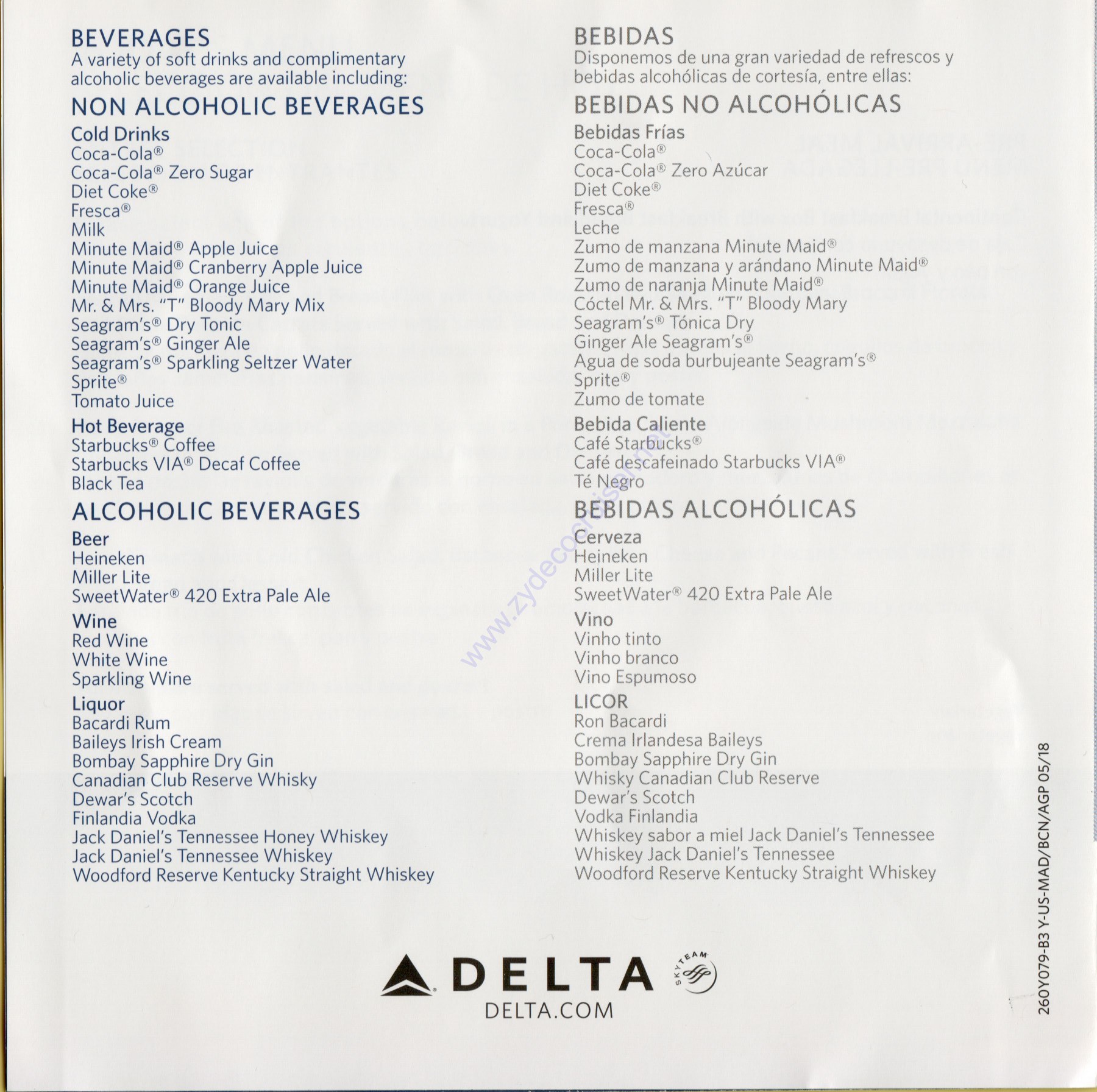 Delta Airlines - Food/everage Menu 3
