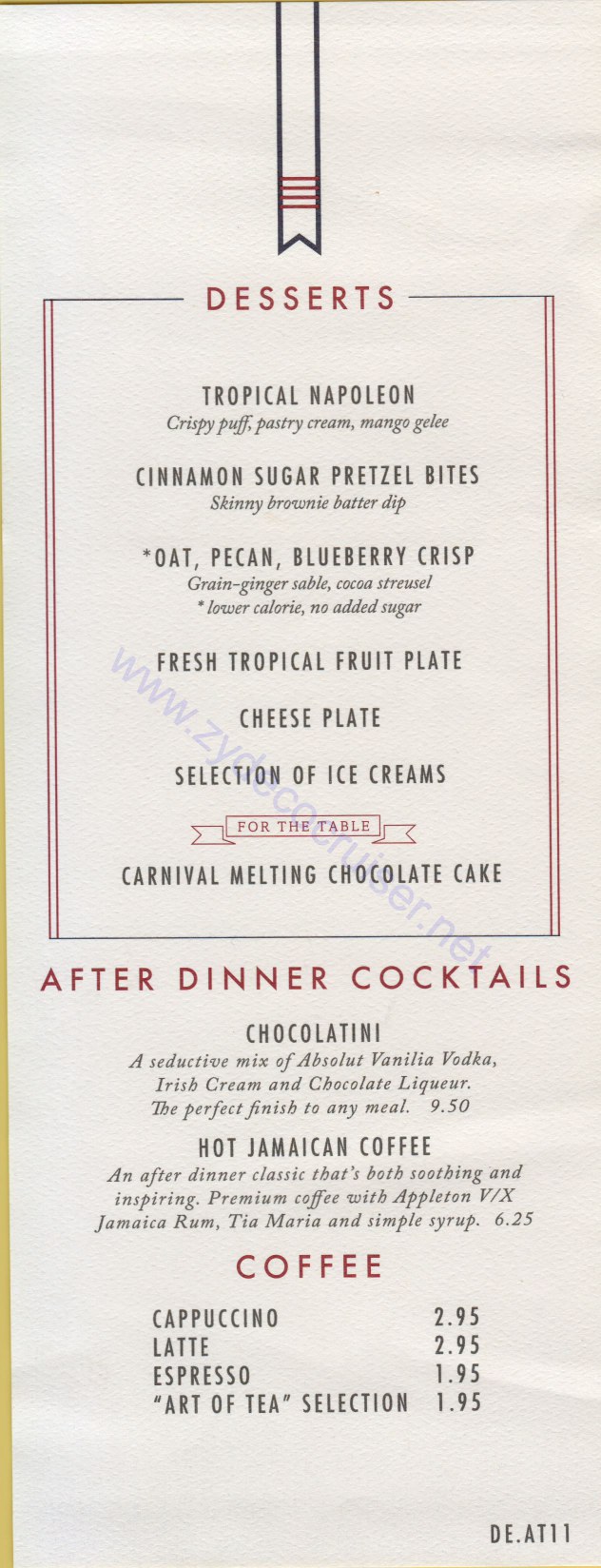 395: Carnival Horizon Transatlantic Cruise, Gibraltar, Carnival Horizon Day 4 MDR Dinner Desserts Menu