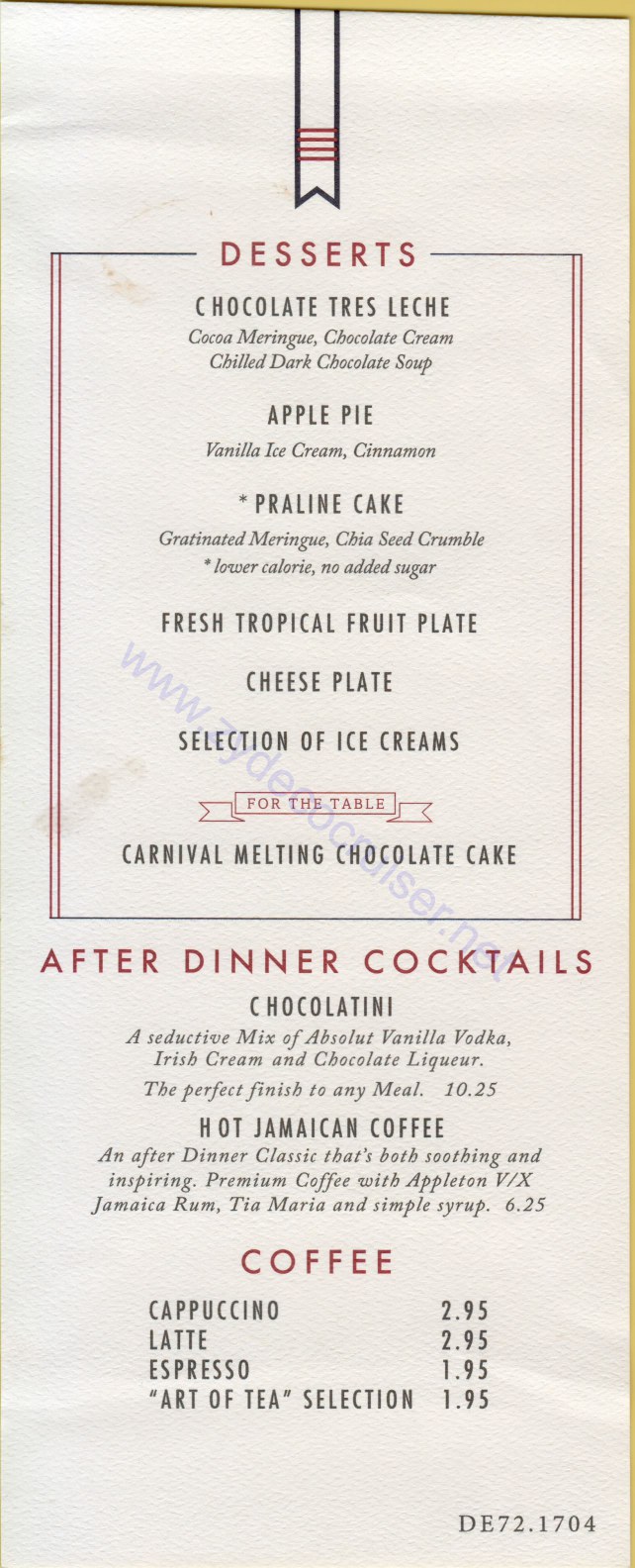Carnival Horizon Day 5 MDR Dinner Desserts Menu