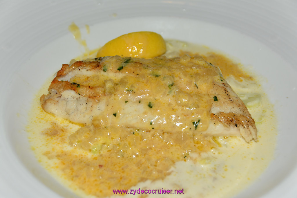 025: Carnival Imagination, American Table, Seared Striped Bass, really good, 