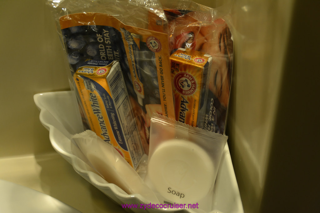 030: Carnival Inspiration 4 Day Cruise, Long Beach, Embarkation, Stateroom, Amenities in freebie basket