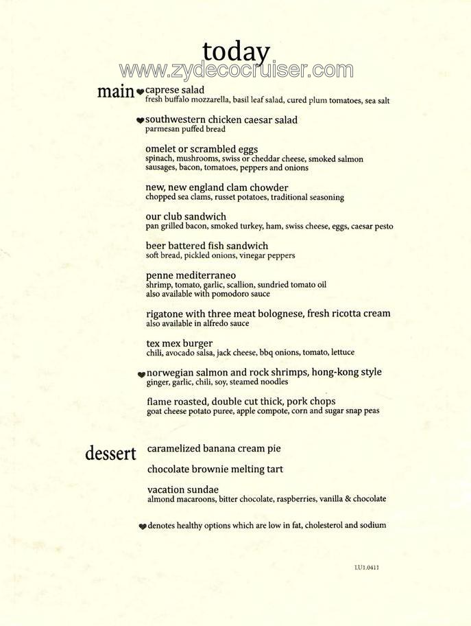 Carnival Magic Lunch Menu