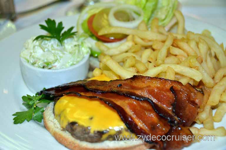 023: Carnival Magic, Main Dining Room Menus and Food Pictures, Dinner, Gourmet Burger with bacon and cheddar cheese, 