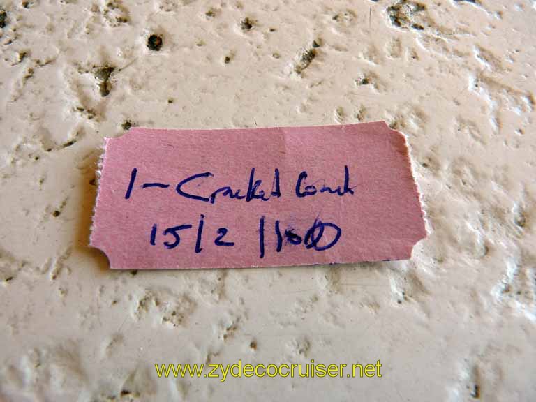 310: Carnival Sensation, Freeport, Bahamas, Ticket for 1 order Cracked Conch at Billy Joe's Restaurant