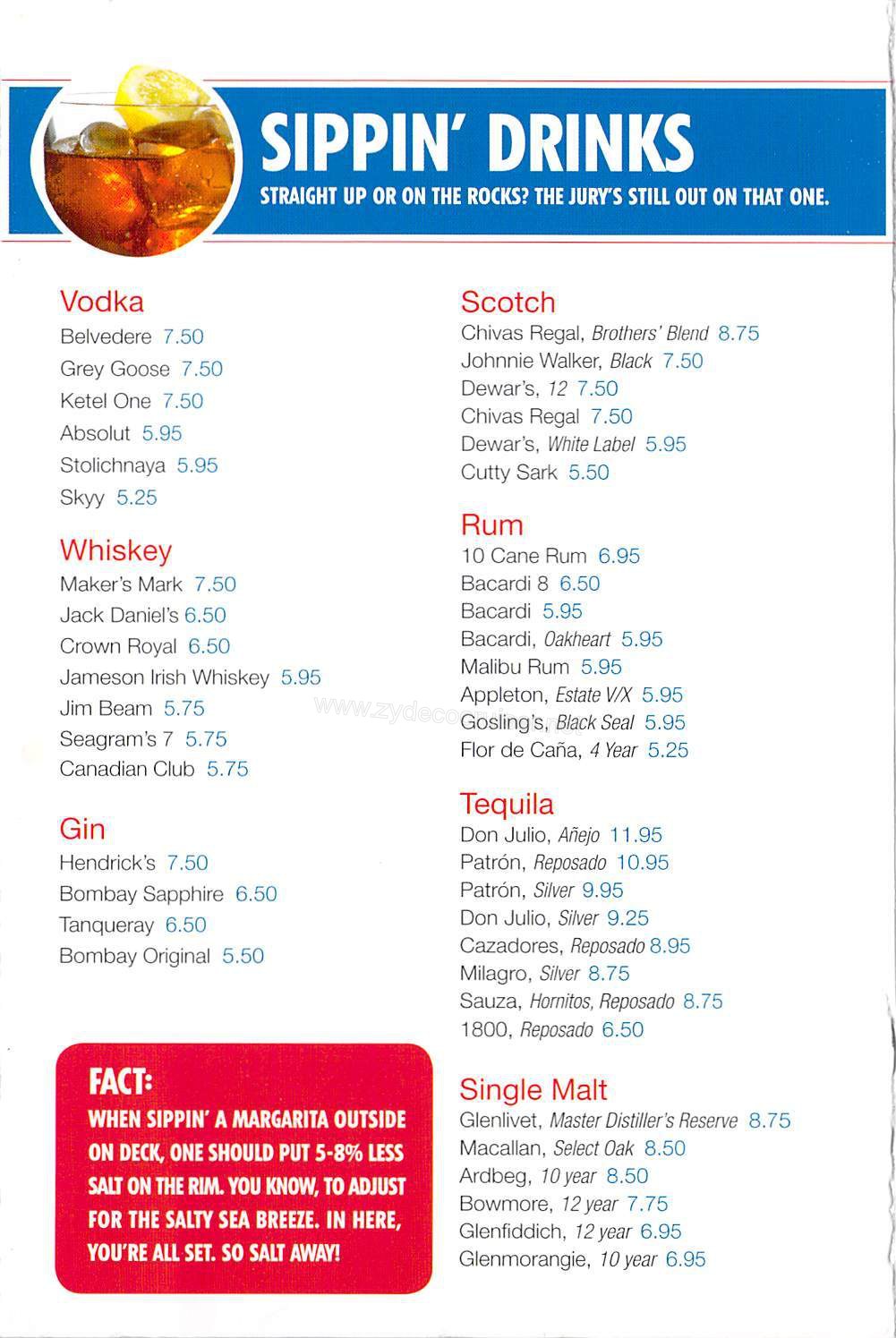 Carnival Bar Menu Page 4