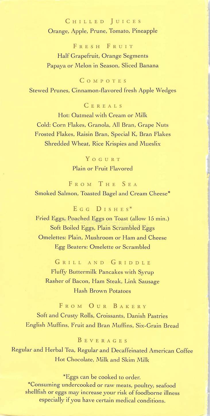 002: Golden Princess Coastal Cruise, MDR Breakfast Regular Everyday Menu