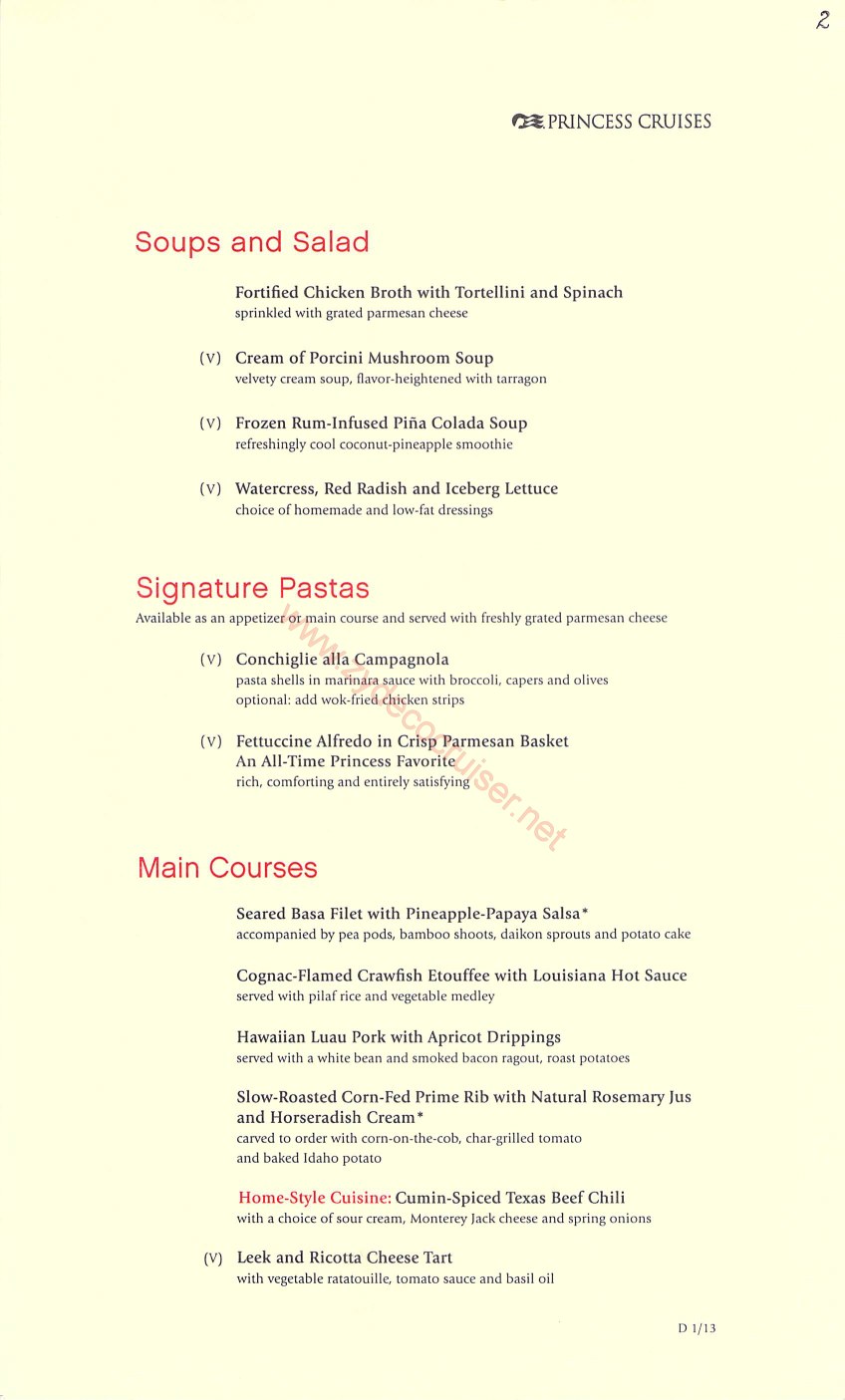 002: Emerald Princess Cruise, MDR Dinner, Dinner 1, Menu 2
