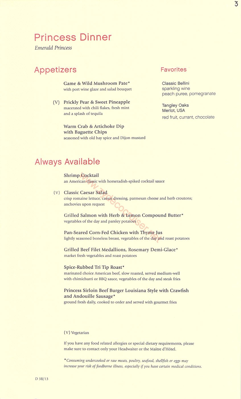 030: Emerald Princess Cruise, MDR Dinner, Dinner 3, Menu 1