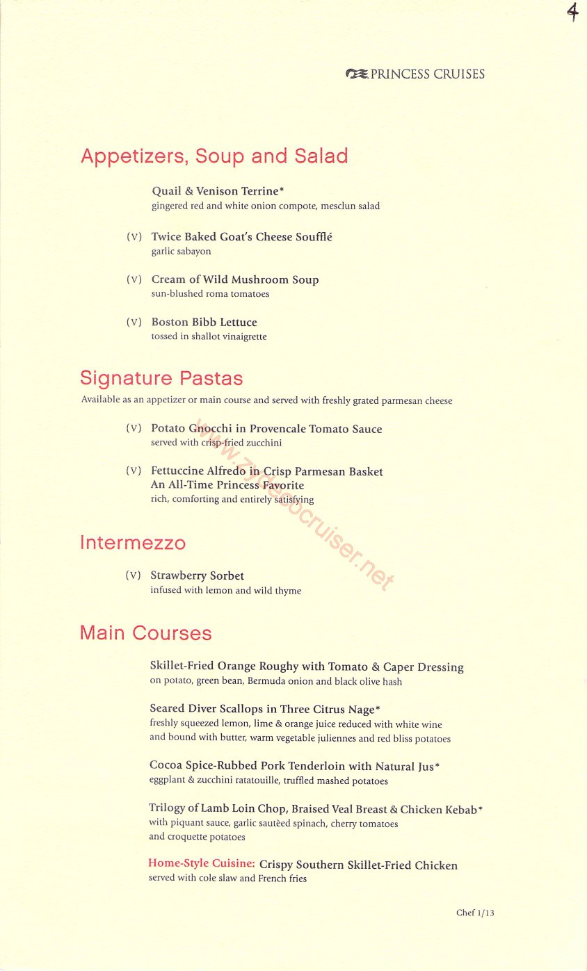 057: Emerald Princess Cruise, MDR Dinner, Dinner 5, Menu 2, Chef's Dinner, 