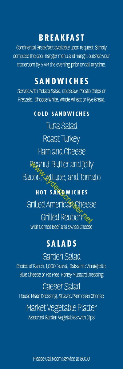 Carnival Cruise Room Service Menu - With Sushi - Page 3